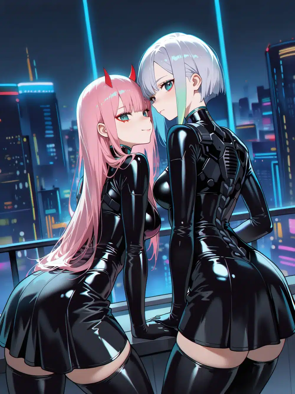 Zero Two de Darling in the Franxx se besa con Lucy de Cyberpunk