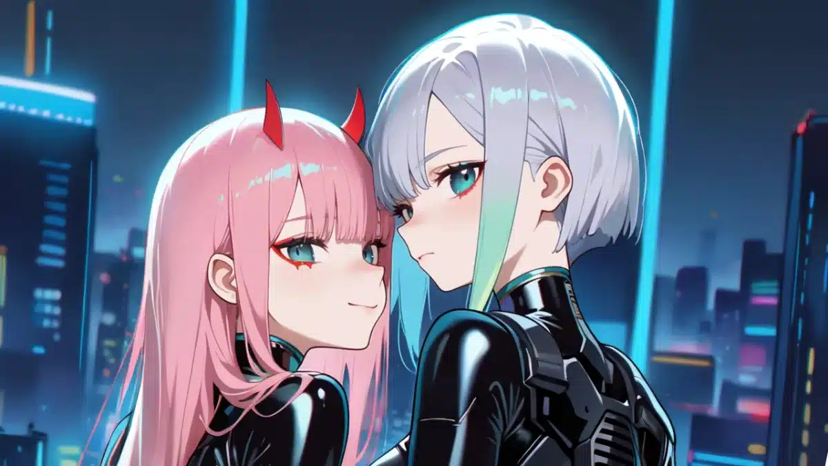 Zero Two de Darling in the Franxx se besa con Lucy de Cyberpunk