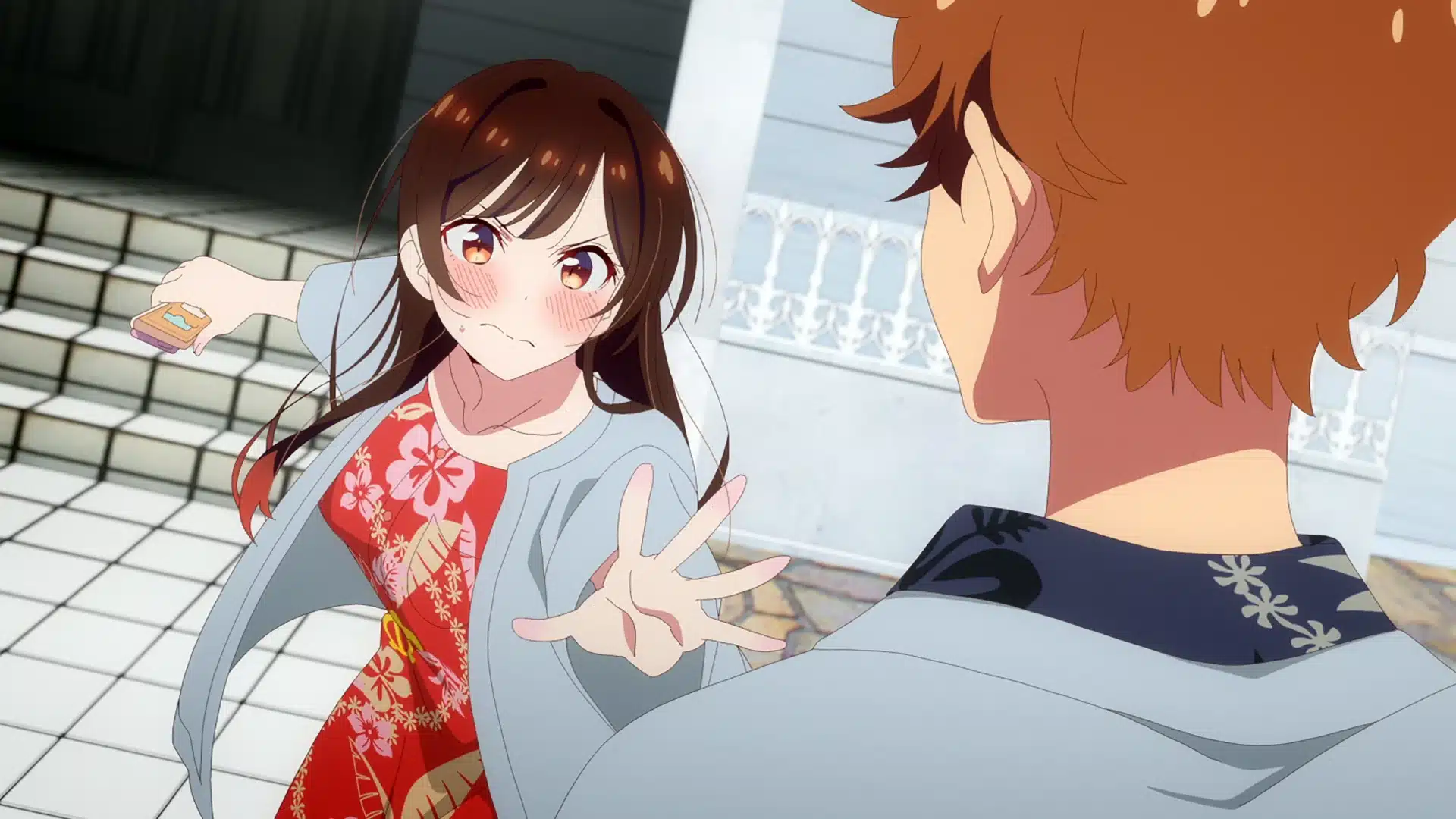 Escena de Chizuru Mizuhara y Kazuya Kinoshita del episodio final de la cuarta temporada de Rent-a-Girlfriend