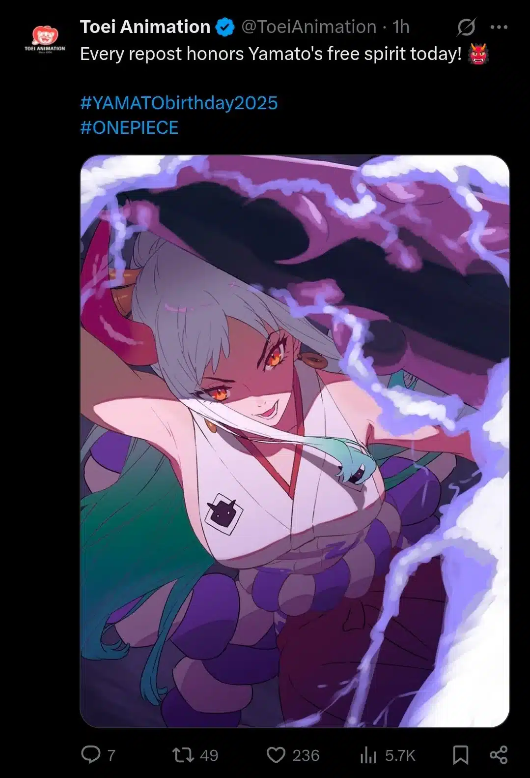 Toei comete error que divide a One Piece Confunden el género de Yamato en su cumpleaños